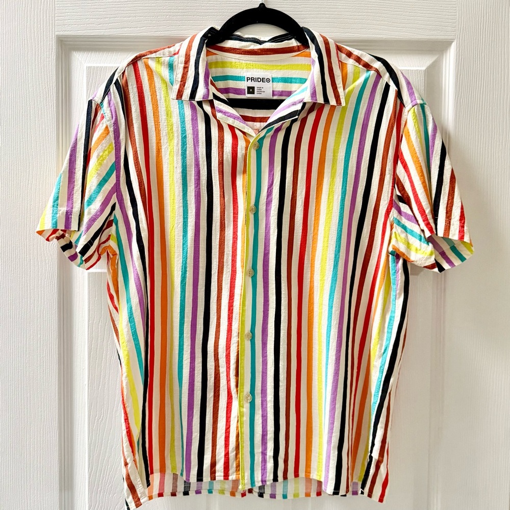 Target 2024 Pride Collection Rainbow Stripe Collared Short Sleeve Button Down, M